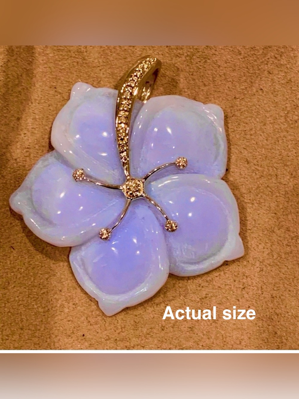 Lavender/Blue Jade Poppy Enhancer with White Gold & Diamonds for Necklace - Picture 10 of 10